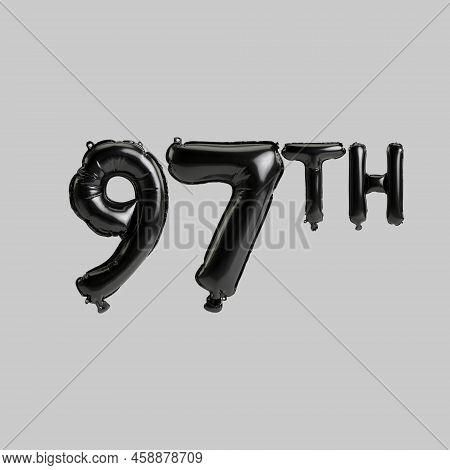 3d Illustration Of 97th Black Balloons Isolated On White Background