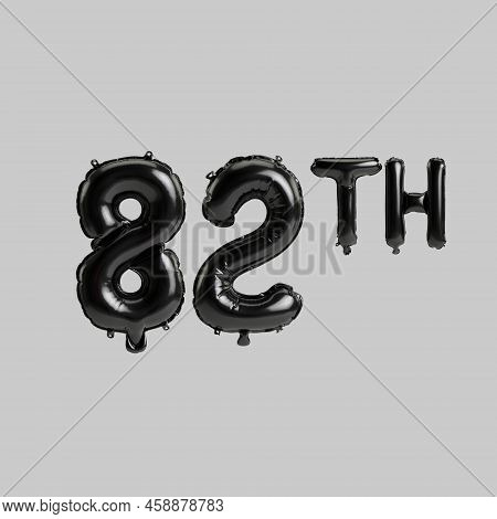 3d Illustration Of 82th Black Balloons Isolated On White Background
