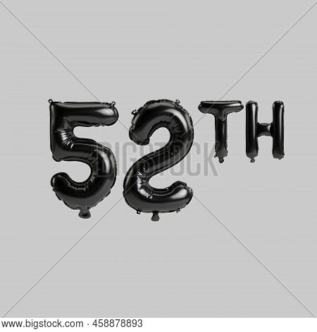 3d Illustration Of 52th Black Balloons Isolated On White Background
