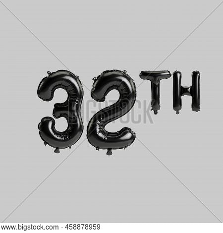 3d Illustration Of 32th Black Balloons Isolated On White Background