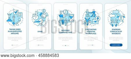 Unethical Behavior In Workplace Blue Onboarding Mobile App Screen. Walkthrough 5 Steps Editable Grap