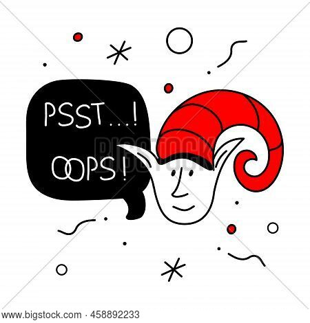 Merry Christmas Avatars Head Elf Or Gnome And Lettering Pssst. Oops. The Xmas Black And Red Vector I