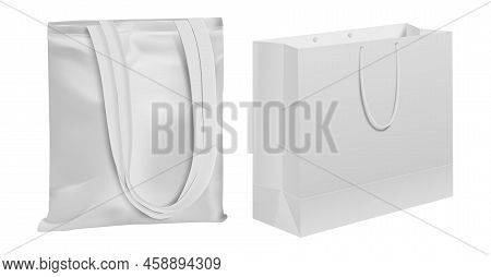 Eco Bag Vector Template. Cotton Canves Tote Blank. Market Ecobag Mockup For Shopping And Advertising