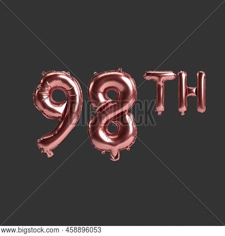 3d Illustration Of 98th Metal Rose Balloons Isolated On Black Background