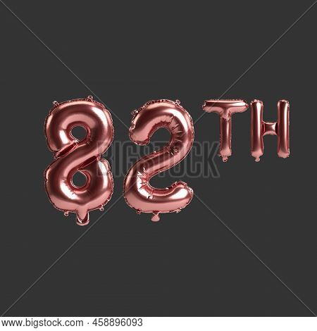 3d Illustration Of 82th Metal Rose Balloons Isolated On Black Background