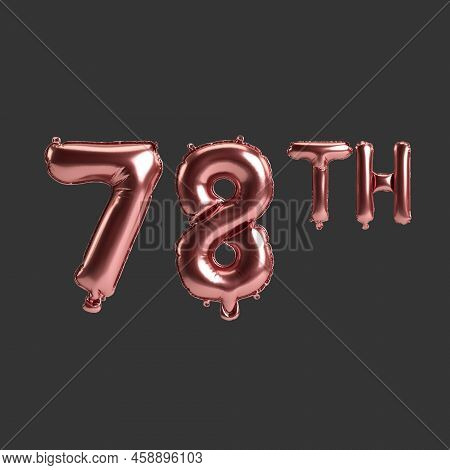 3d Illustration Of 78th Metal Rose Balloons Isolated On Black Background