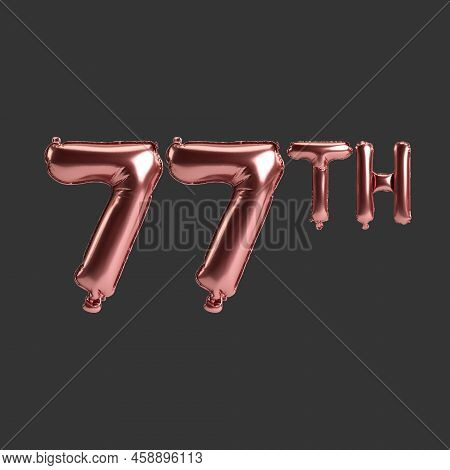 3d Illustration Of 77th Metal Rose Balloons Isolated On Black Background