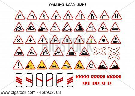 Warning Road Signs. Vector Illustration. Stock Image.