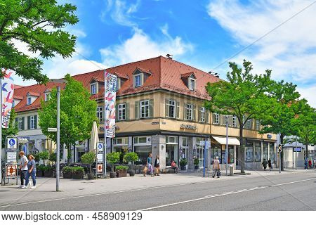 Ludwigsburg, Germany - July 2022: Street Called 'obere Marktstrasse' With Ice Cream Parlor In Old Ci