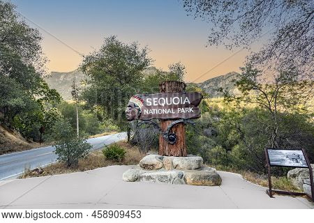 Sequoia Tree National Park, Usa - May 22, 2022: Entrance Logo Of The Sequoia Tree National Park. The