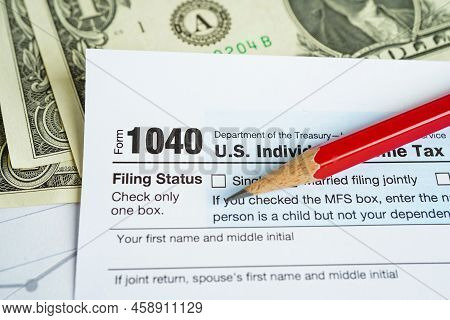 Tax Form 1040 U.s. Individual Income Tax Return, Business Finance Concept.