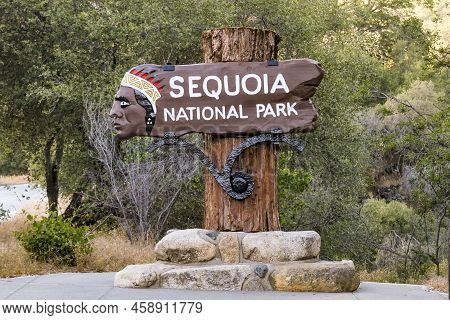 Sequoia Tree National Park, Usa - May 22, 2022: Entrance Logo Of The Sequoia Tree National Park. The