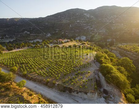 Aerial Bird's Eye View Of Holy Monastery Of Archangel Michael (archangelou Michail) In Monagri Villa