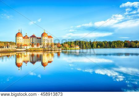 Majestic View Of Moritzburg Castle Near Dresden. Popular Tourist Destination. Location: Moritzburg, 