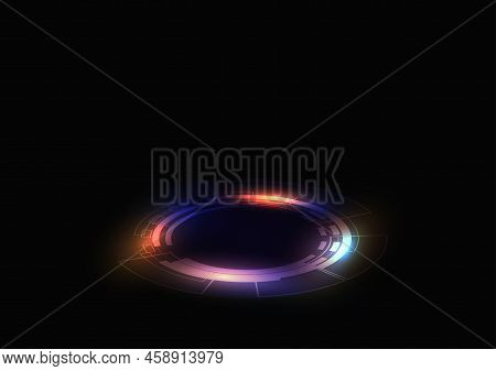 Abstract Modern Circle Light  Ring Technology Effect On Black Background Vector Illustration. Circle