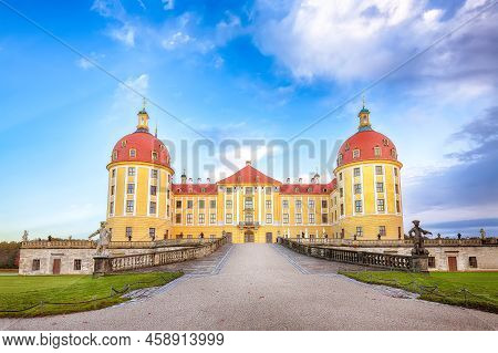 Stunning View Of Moritzburg Castle Near Dresden. Popular Tourist Destination. Location: Moritzburg, 