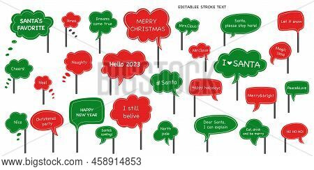 Christmas Photo Prop Speech Bubble Collection. Editable Stroke Text. Vector Stock Illustration Isola