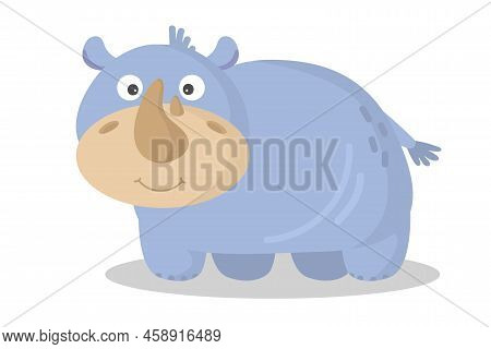 Vector Cartoon Rhino. African Animal. Funny Kind Rhinocerous. Funny Cute Hornnose . Adorable Little 