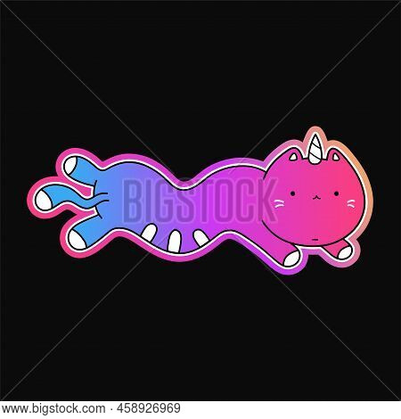 Cute Funny Unicorn Cats Fly In Space Print For T-shirt.vector Doodle Cartoon Kawaii Character Illust