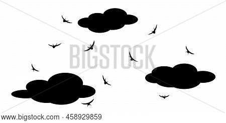 Flock Birds Sky Black Vector Design Background