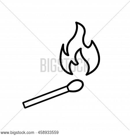 Match Sign. Fire Symbol. Monochrome Icon Isolated On White Background. Safety Match Mark. Flame Conc
