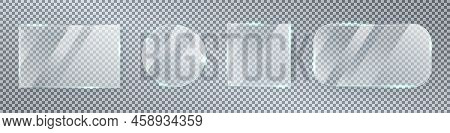 Glass Window Texture Set. Glossy Mirror Panel. Bright Screen Effect. Plastic Plate Mockup. Digital F