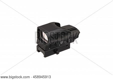 Modern Optical Collimator Sight. Aiming Device For Shooting At Short Distances. Isolate On A White B
