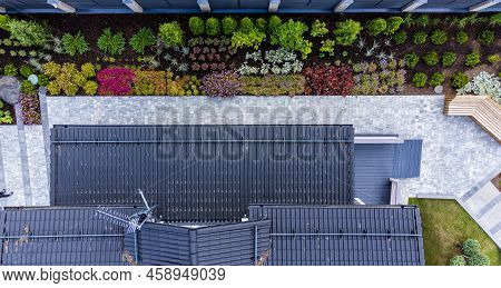 Droneshot Of A Garden In A Country House
