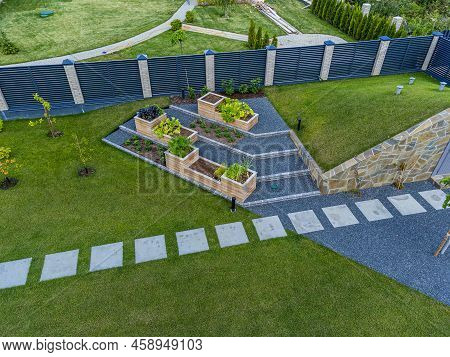 Droneshot Of A Garden In A Country House