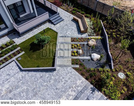 Droneshot Of A Garden In A Country House