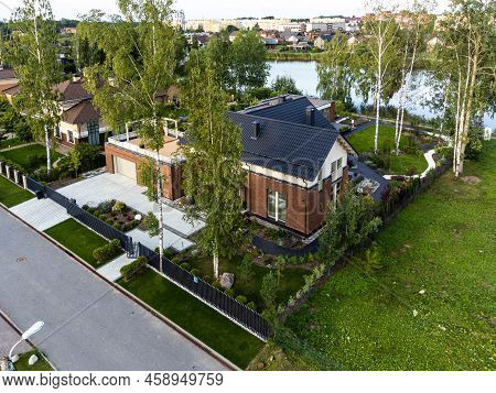 Droneshot Of A Garden In A Country House