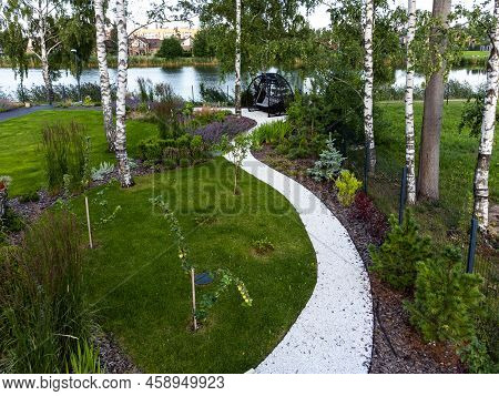 Droneshot Of A Garden In A Country House