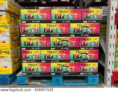 Orlando, Fl Usa - July 5, 2022:  Cases Of Cans Of Truly Flavor Rush Hard Seltzer  Drinks At A Sams C