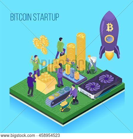 Bit Coin Start Up Project, Crypto Currency Mining And Transaction, Computer Hardware, Blue Backgroun