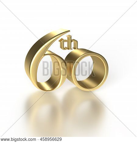Golden 60th 3d Render Text On An Iridesent Background.