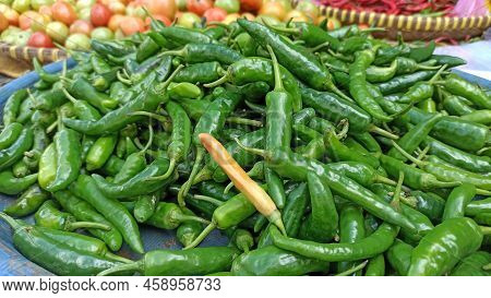 Cayenne Pepper (cabai Rawit) With Tray In Traditional Market