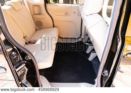 Novosibirsk, Russia -  July 29, 2022:   Honda N-box, Car Interior, Part Of Back Seats