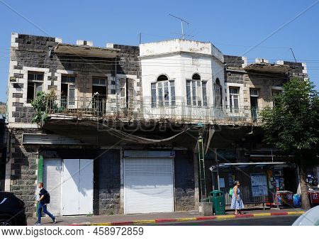 Tiberias, Israel  - May 26, 2022 : Beautiful Historical Building Made Of Basalt