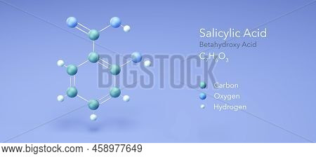 Salicylic Acid, Betahydroxy Acid. Molecular Structure 3d Rendering, Structural Chemical Formula And 