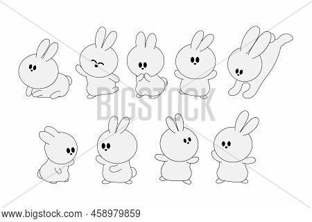 Rabbit Character Vector Set , Cute Rabbit Illustration , Animal Characters
