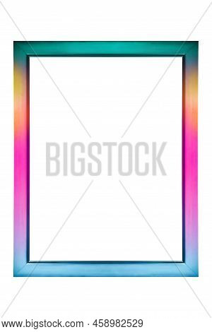 Rainbow Color Pink, Blue, Green And Yellow Happy Birthday Party Picture Photo Frame Isolated. Mirror