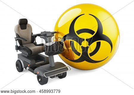 Biohazard Sign With Indoor Powerchair Or Electric Wheelchair, 3d Rendering Isolated On White Backgro