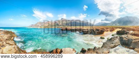 Fantastic Seascape Of Isolidda Beach Near San Vito Cape. Popular Travel Destination Of Monte Cofano 