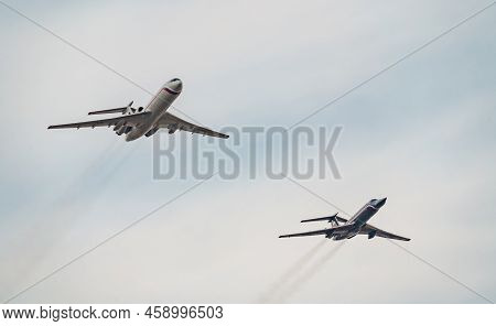 Russia, St. Petersburg, 28 July 2022: Military Aircraft And Helicopters Of The Air Force Fly On The 