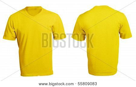 Men's Blank Yellow V-neck Shirt Template