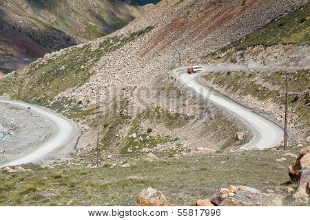 Truck going from Kumtor gold mine. Kyrgyzstan