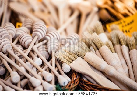 Carved Cups, Spoons, Forks And Other Utensils Of Wood