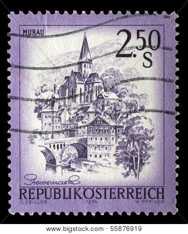 AUSTRIA - CIRCA 1974: A stamp printed in Austria shows Murau, from the series 