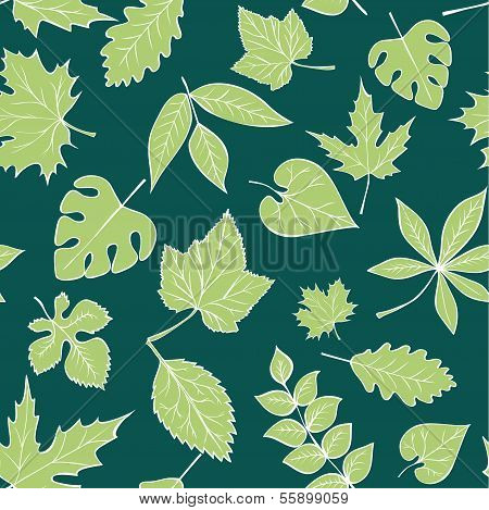 Vector Green Seamless Pattern with diferent leaf