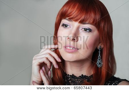 Red Hair. Beautiful Woman With Short Hair. High Quality Image.